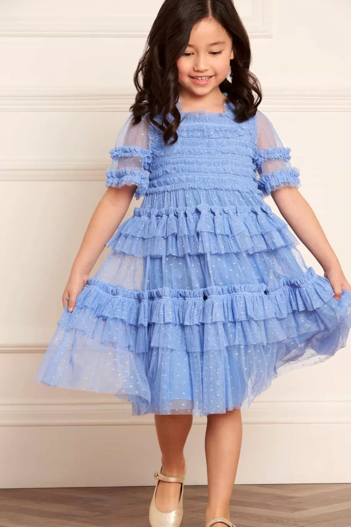 Needle & Thread Kids Responsibly Sourced | Odpowiedzialnie Pozyskiwane-Peaches Smocked Kids Dress Blue