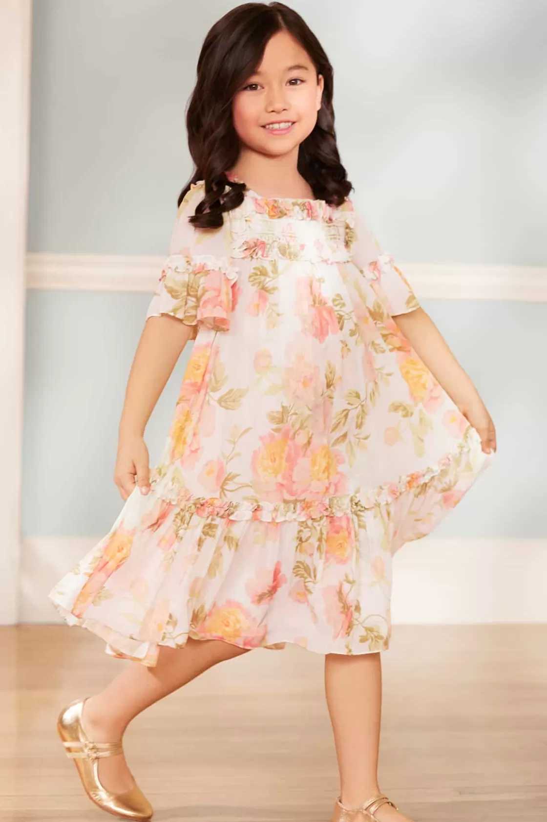 Needle & Thread Mamusia I Ja | Kids Printed Dresses-Peony Primrose Chiffon Bella Kids Dress Multi