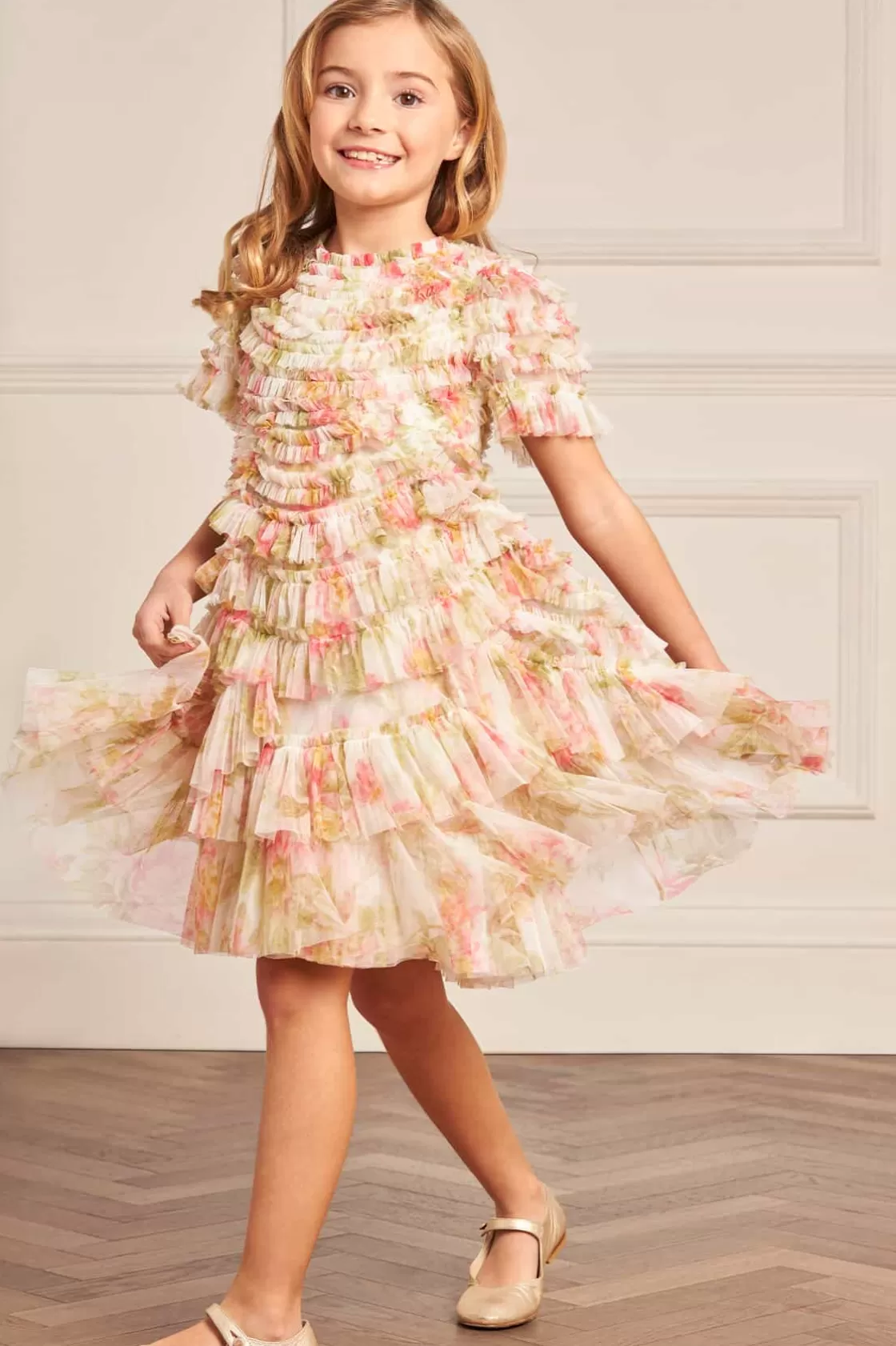 Needle & Thread Kids Printed Dresses | Kids Responsibly Sourced-Peony Promise Marilla Ruffle Kids Dress Multi