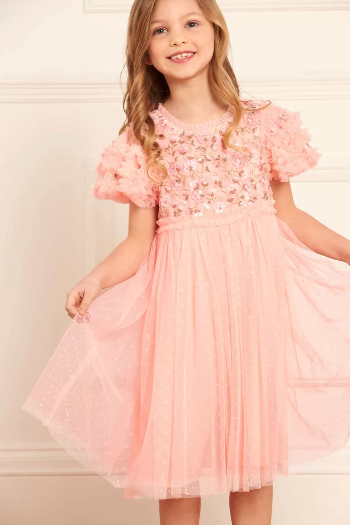 Needle & Thread Mamusia I Ja | Kids Embroidered Dresses-Posy Bodice Kids Dress Coral