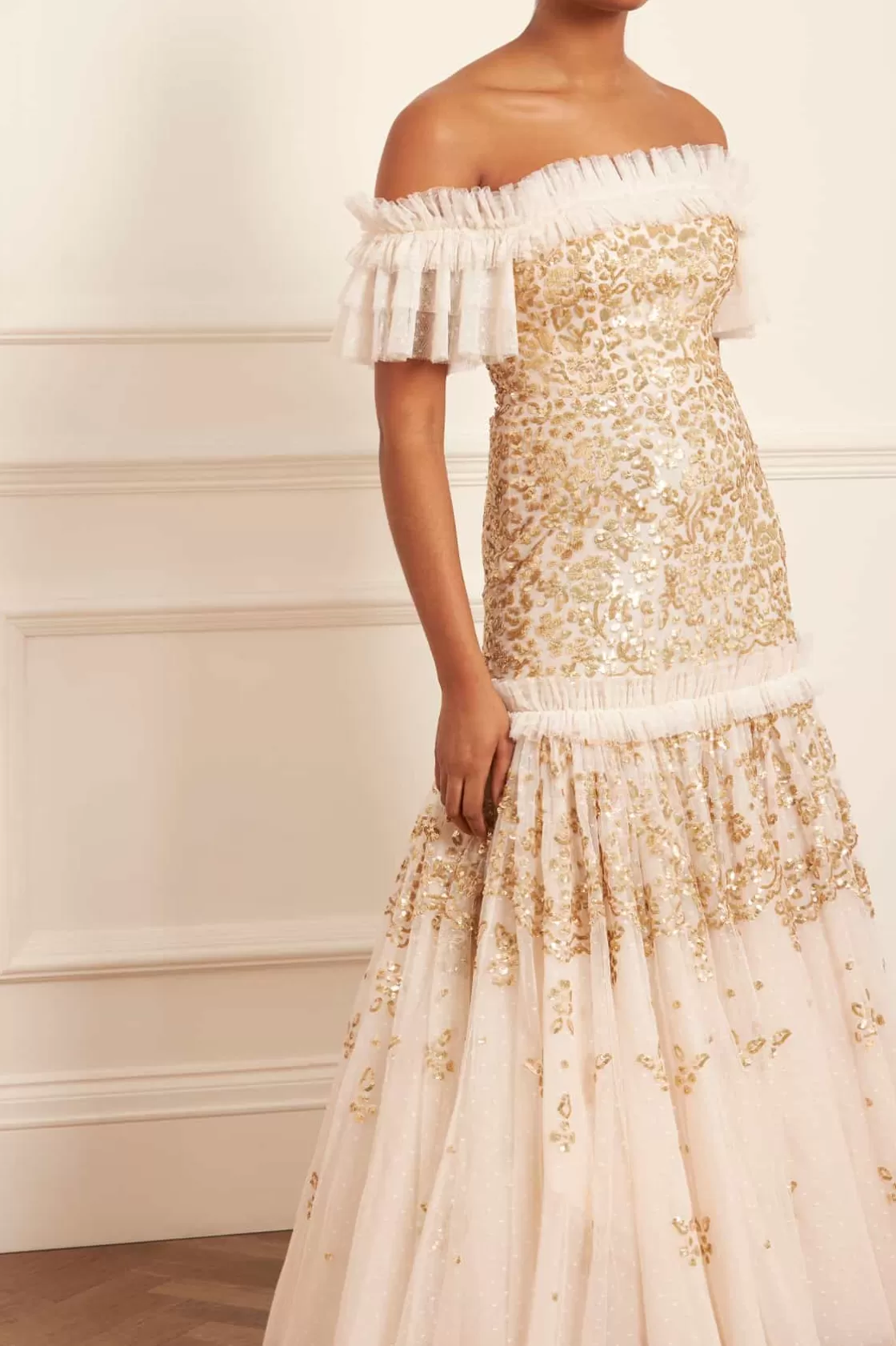 Needle & Thread Strona Ślubna | Suknie Wieczorowe-Regal Rose Off-Shoulder Gown Champagne