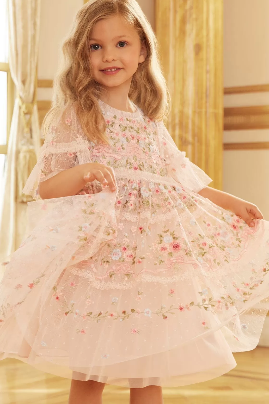 Needle & Thread Dziewczyna Z Kwiatami | Dziewczyna Z Kwiatami-Ribbon Bouquet Kids Dress Pink