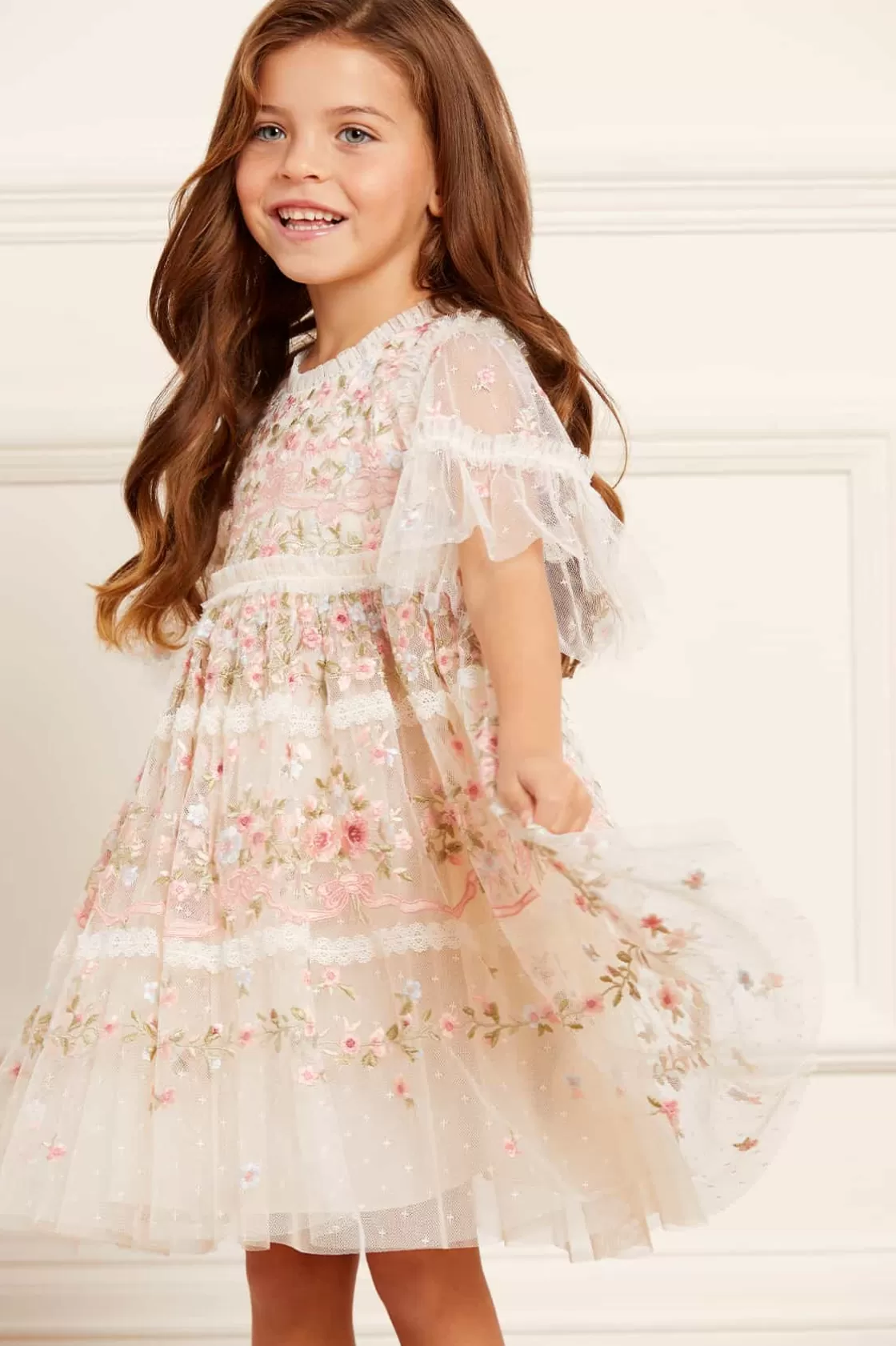 Needle & Thread Dziewczyna Z Kwiatami | Dziewczyna Z Kwiatami-Ribbon Bouquet Kids Dress Champagne