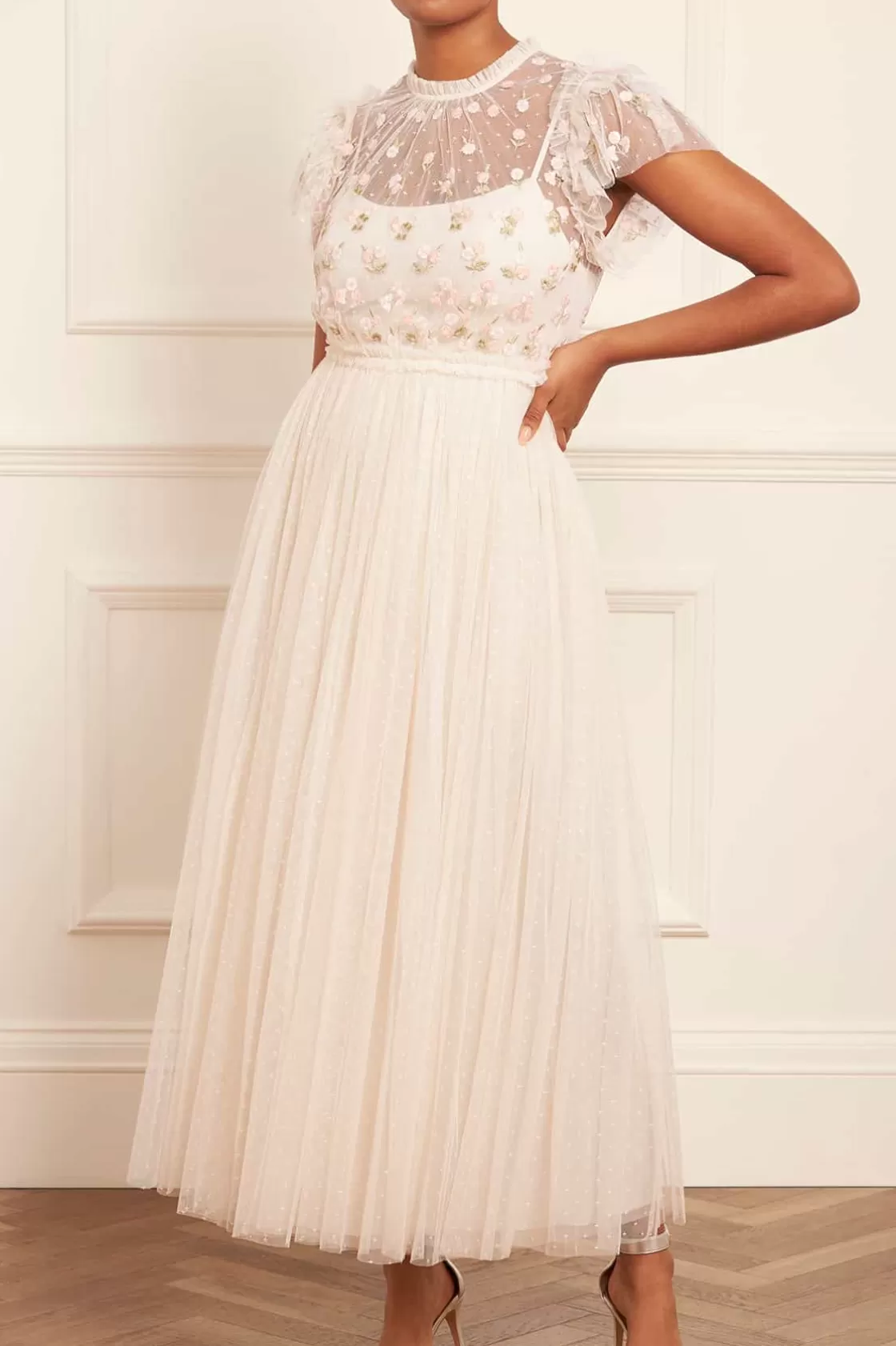 Needle & Thread Bridesmaid | Ozdobne Sukienki-Rococo Bodice Ankle Gown Champagne