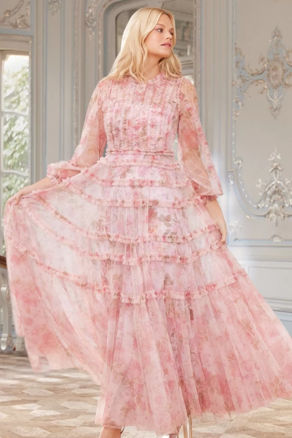 Needle & Thread Gość Weselny | Plus Size-Rose Bluebell Esme Gown Pink