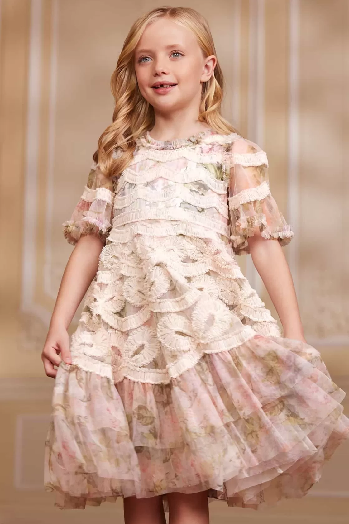 Needle & Thread Mamusia I Ja | Kids Printed Dresses-Rose Powder Ingrid Kids Dress Multi