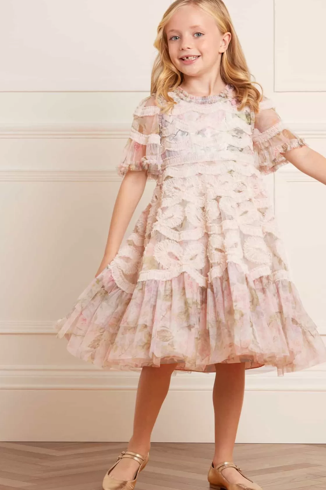 Needle & Thread Mamusia I Ja | Kids Printed Dresses-Rose Powder Ingrid Kids Dress Multi