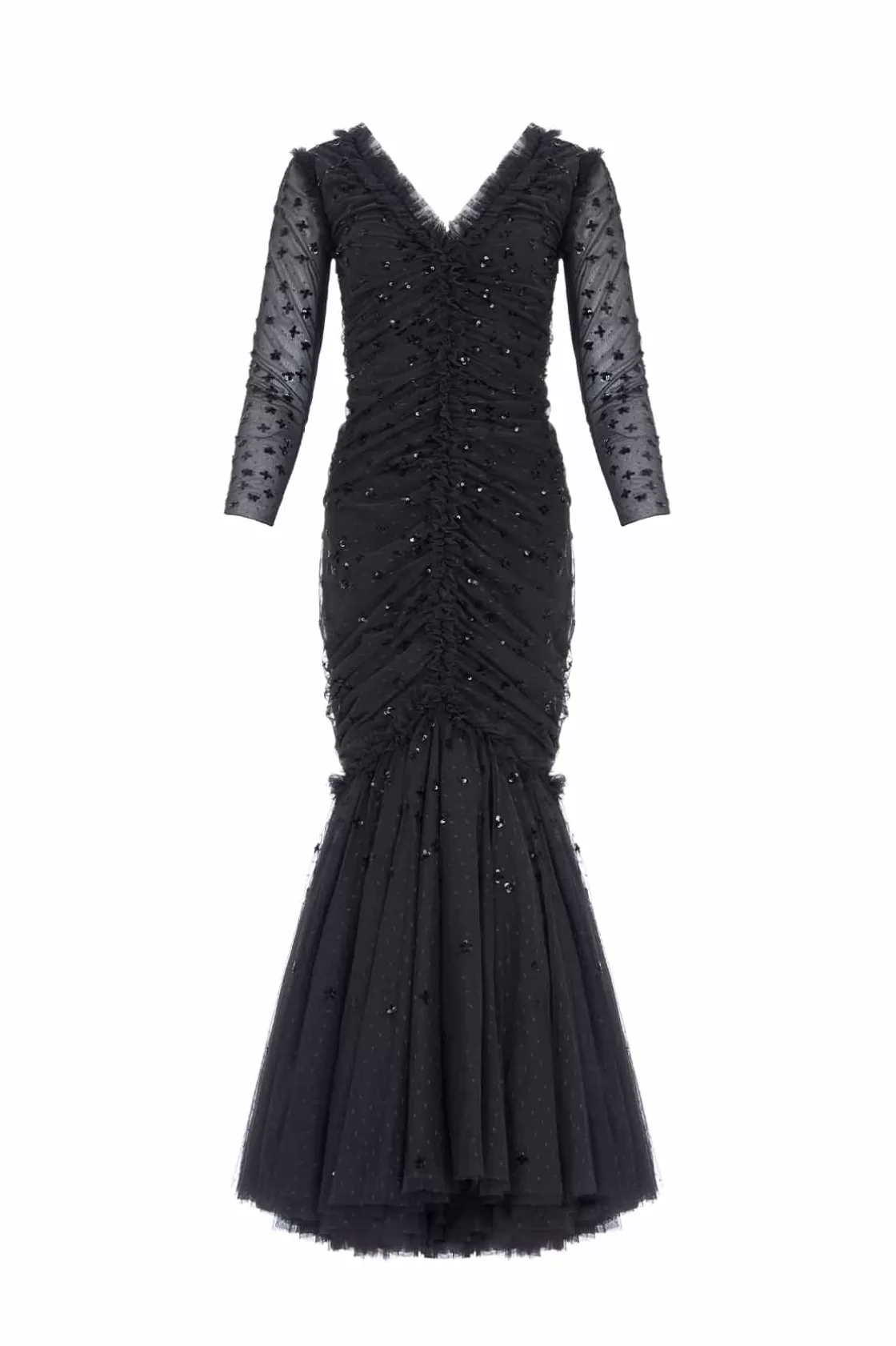 Needle & Thread Suknie Wieczorowe | Ozdobne Sukienki-Scatter Sequin Long Sleeve Ankle Gown Black