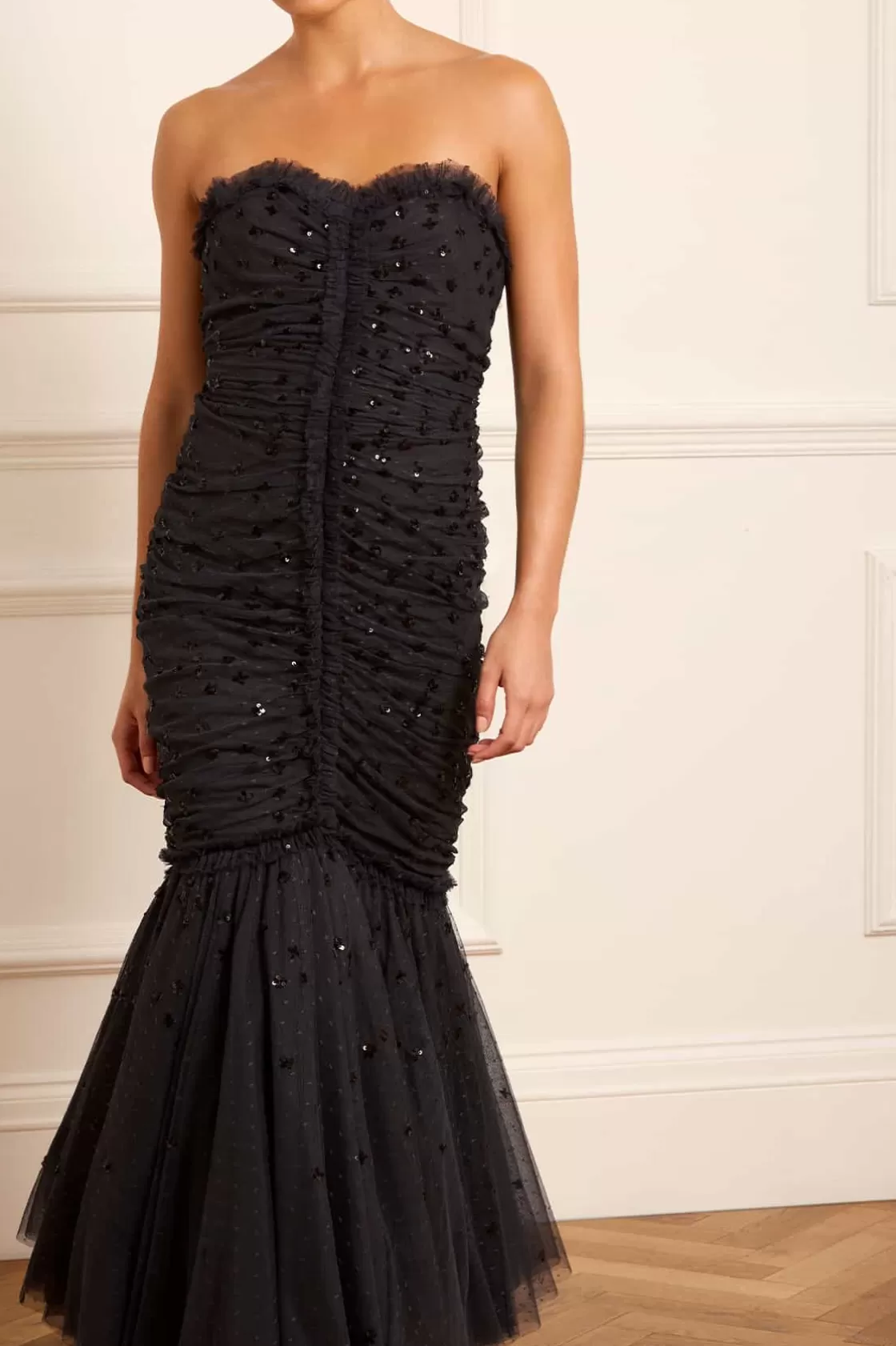 Needle & Thread Suknie Wieczorowe | Odpowiedzialnie Pozyskiwane-Scatter Sequin Strapless Ankle Gown Black