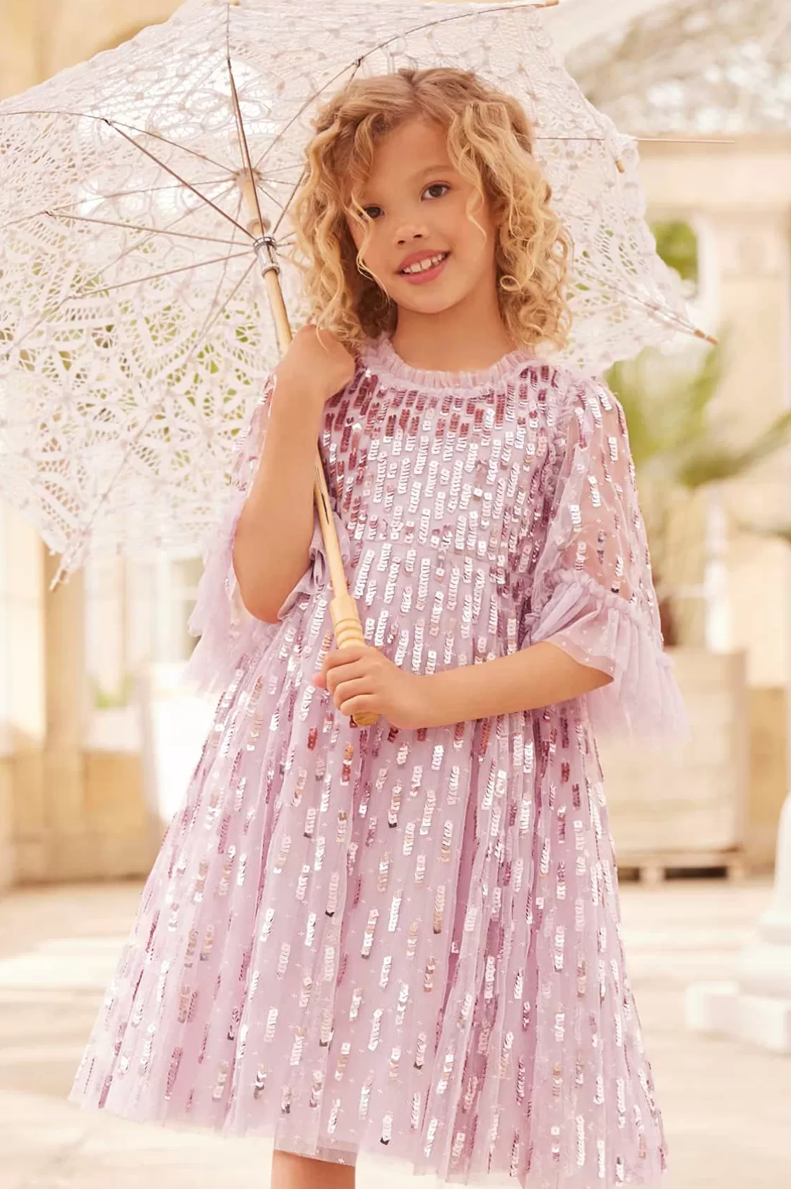 Needle & Thread Mamusia I Ja | Kids Embellished Dresses-Sequin Dash Kids Dress Pink