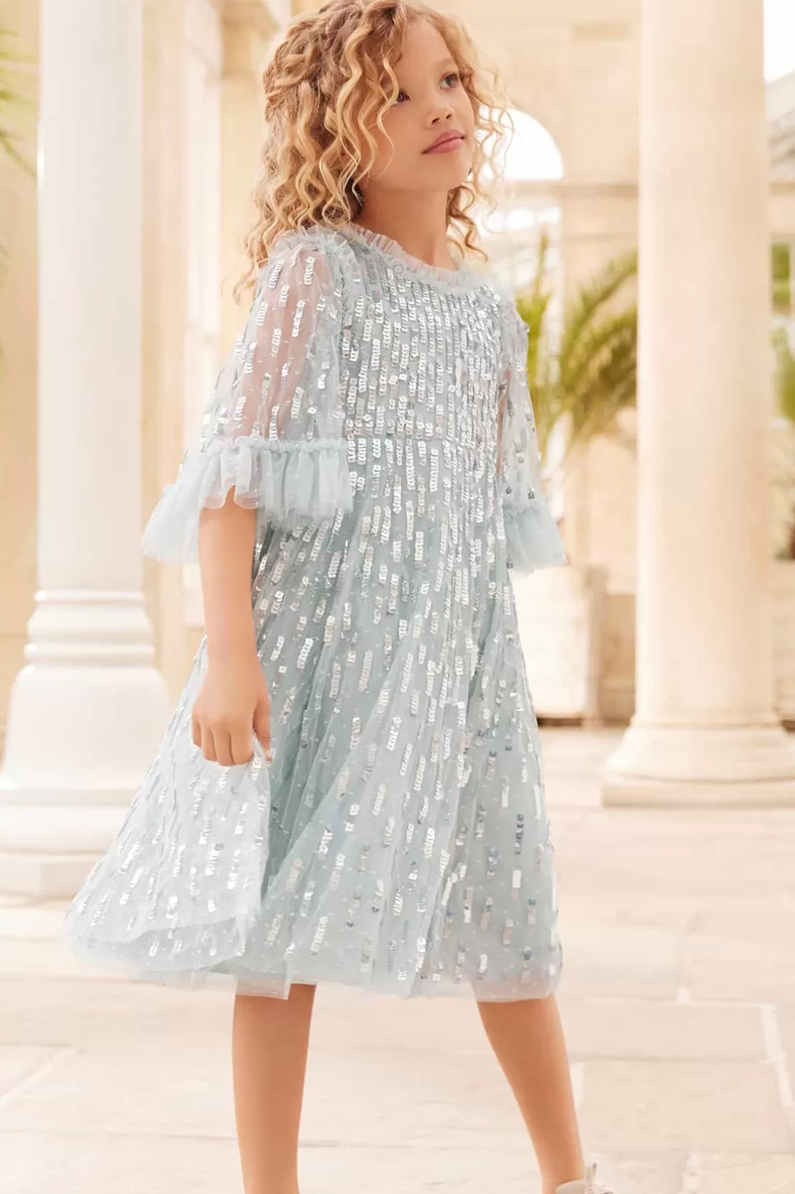 Needle & Thread Mamusia I Ja | Kids Embellished Dresses-Sequin Dash Kids Dress Blue