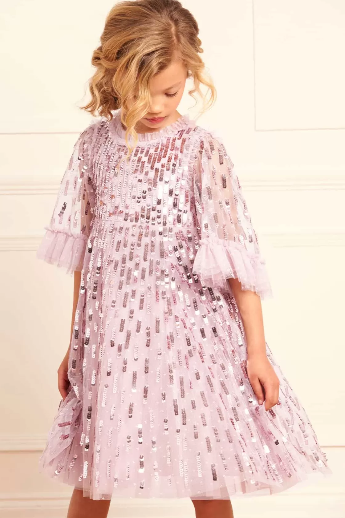 Needle & Thread Mamusia I Ja | Kids Embellished Dresses-Sequin Dash Kids Dress Pink