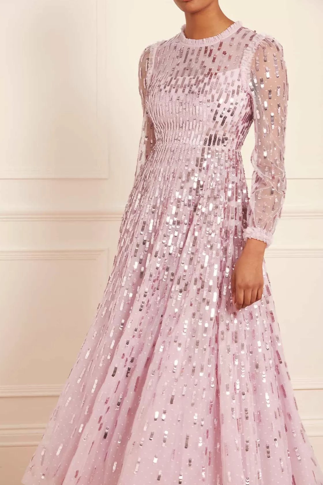 Needle & Thread Mamusia I Ja | Plus Size-Sequin Dash Long Sleeve Ankle Gown Pink