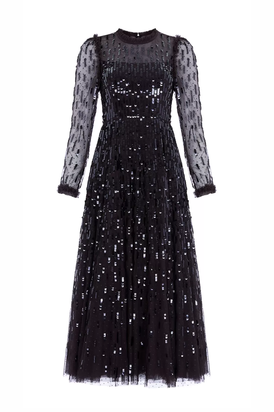 Needle & Thread Plus Size | Suknie Wieczorowe-Sequin Dash Long Sleeve Gown Black