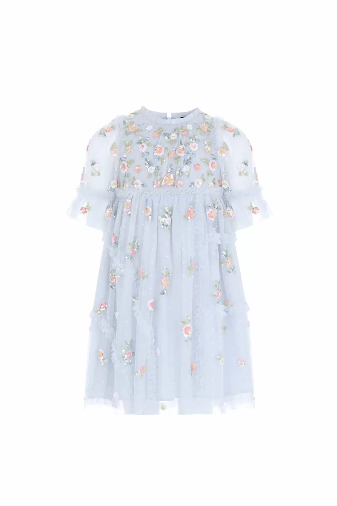 Needle & Thread Mamusia I Ja | Kids Embellished Dresses-Shimmer Ditsy Short Sleeve Kids Dress Blue