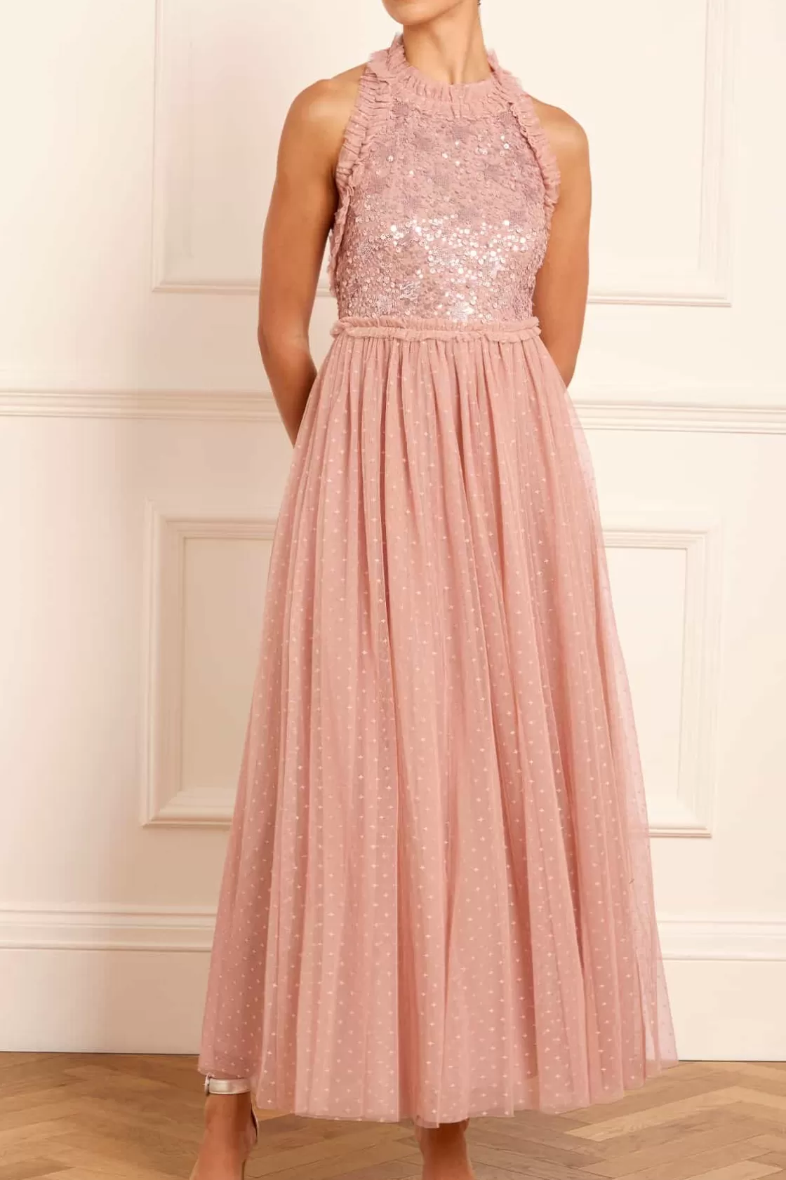 Needle & Thread Bridesmaid | Plus Size-Shooting Stars Bodice Halter-Neck Ankle Gown Pink