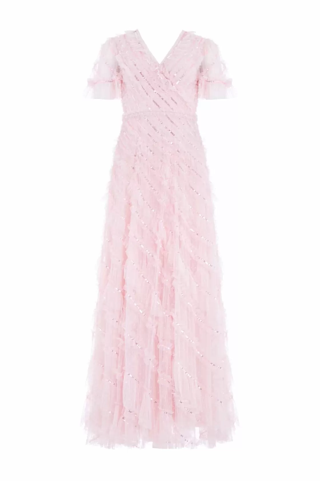 Needle & Thread Sukienki-Spiral Sequin V-Neck Ankle Gown Pink