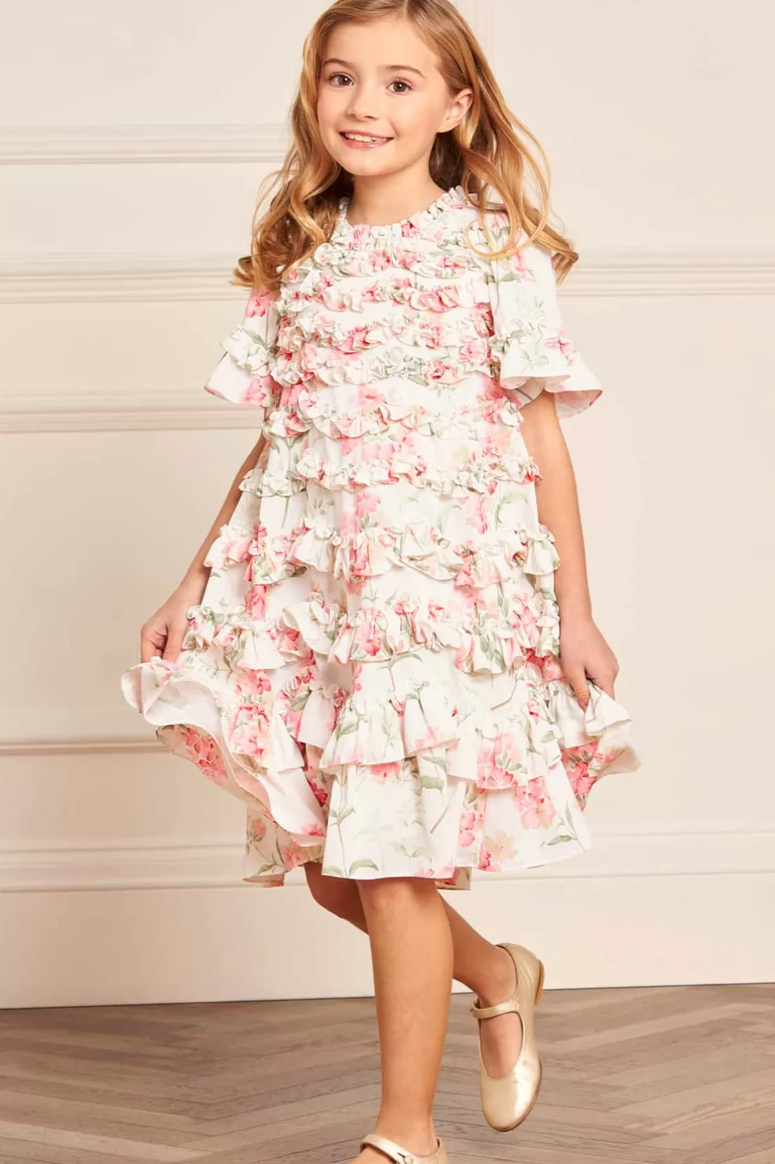 Needle & Thread Mamusia I Ja | Kids Printed Dresses-Summer Posy Crepe Short Sleeve Kids Dress Multi