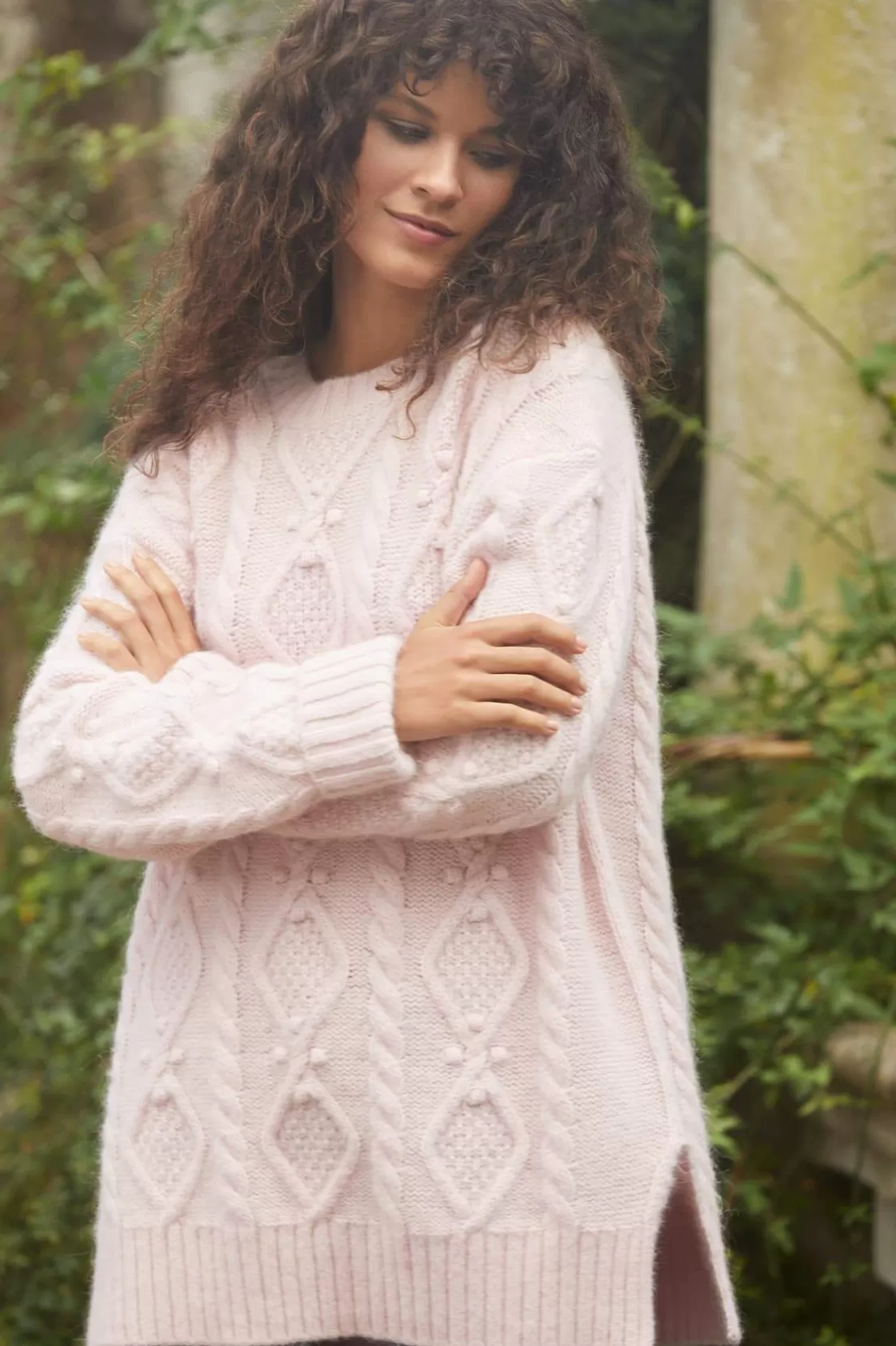 Needle & Thread Wyłącznie | Odzież Damska -Sylvie Cable Longline Jumper Pink