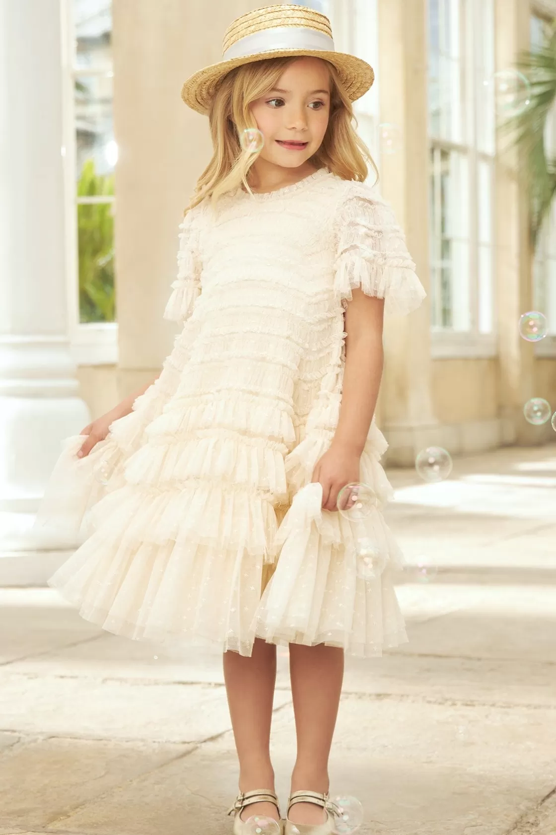 Needle & Thread Mamusia I Ja | Dziewczyna Z Kwiatami-Valentine Ruffle Kids Dress Champagne