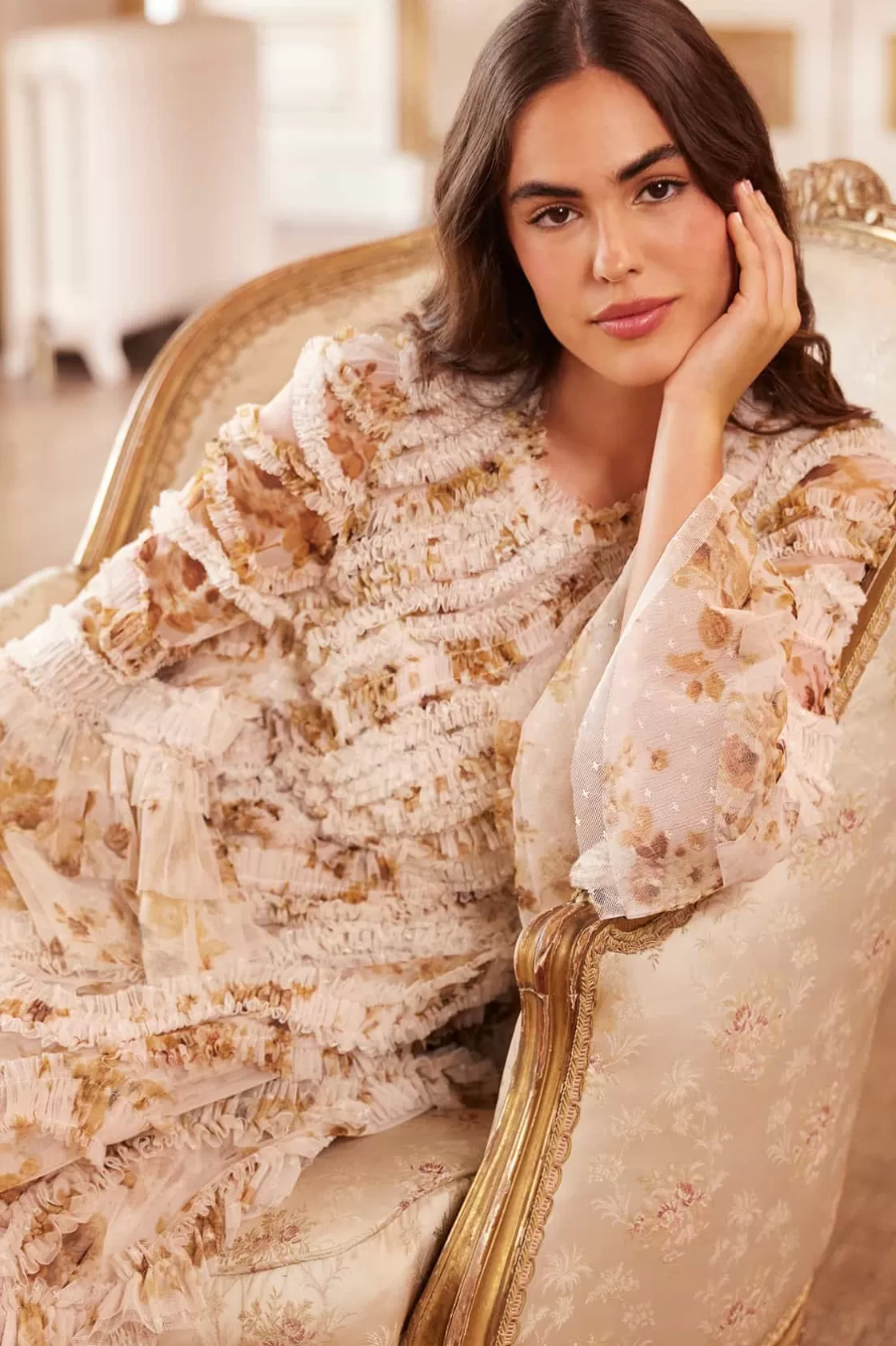 Needle & Thread Suknie Wieczorowe | Sukienki Drukowane-Vintage Rose Aaliyah Long Sleeve Gown Multi