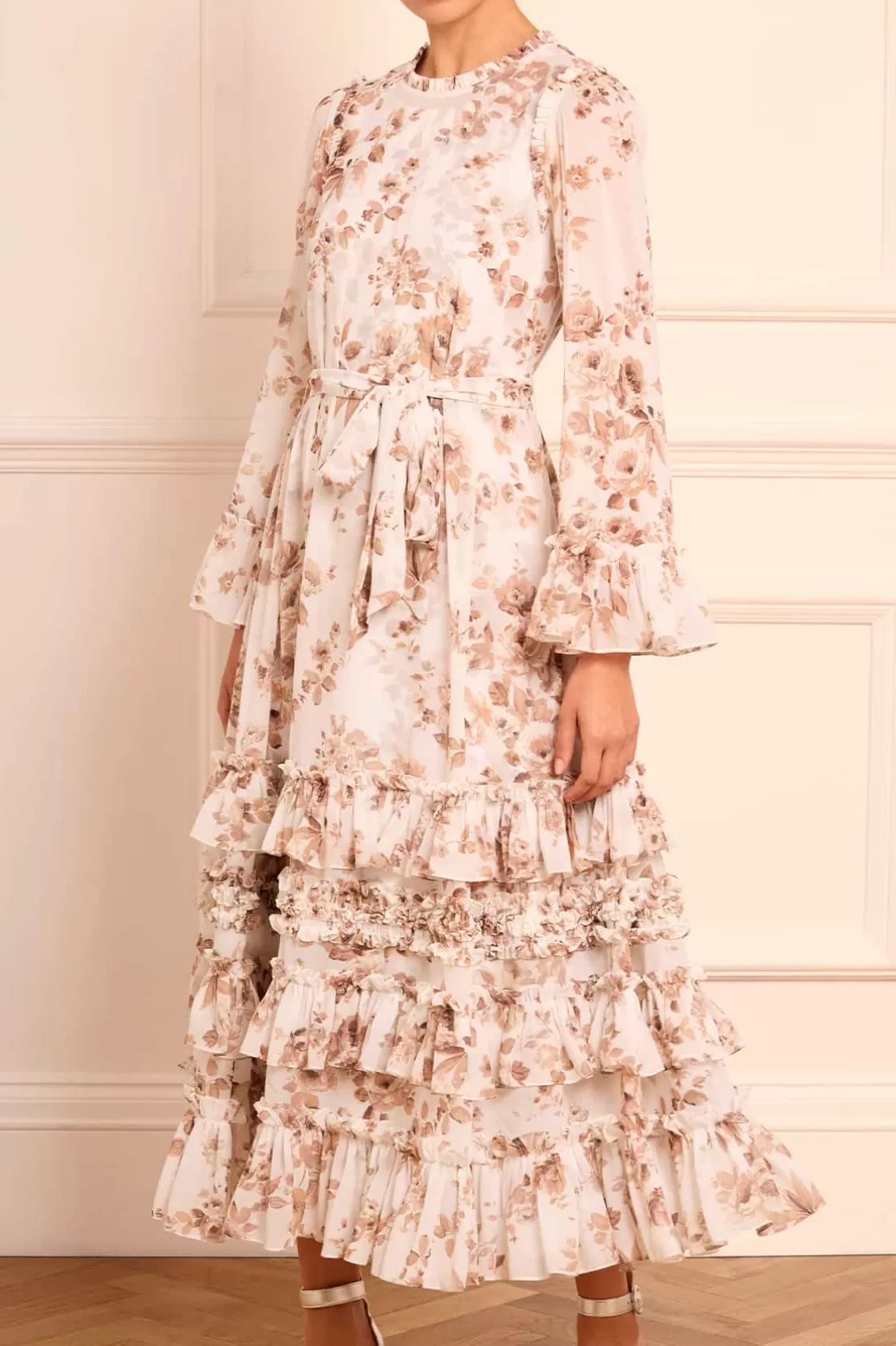 Needle & Thread Gość Weselny | Plus Size-Vintage Rose Chiffon Round Neck Ankle Gown Multi
