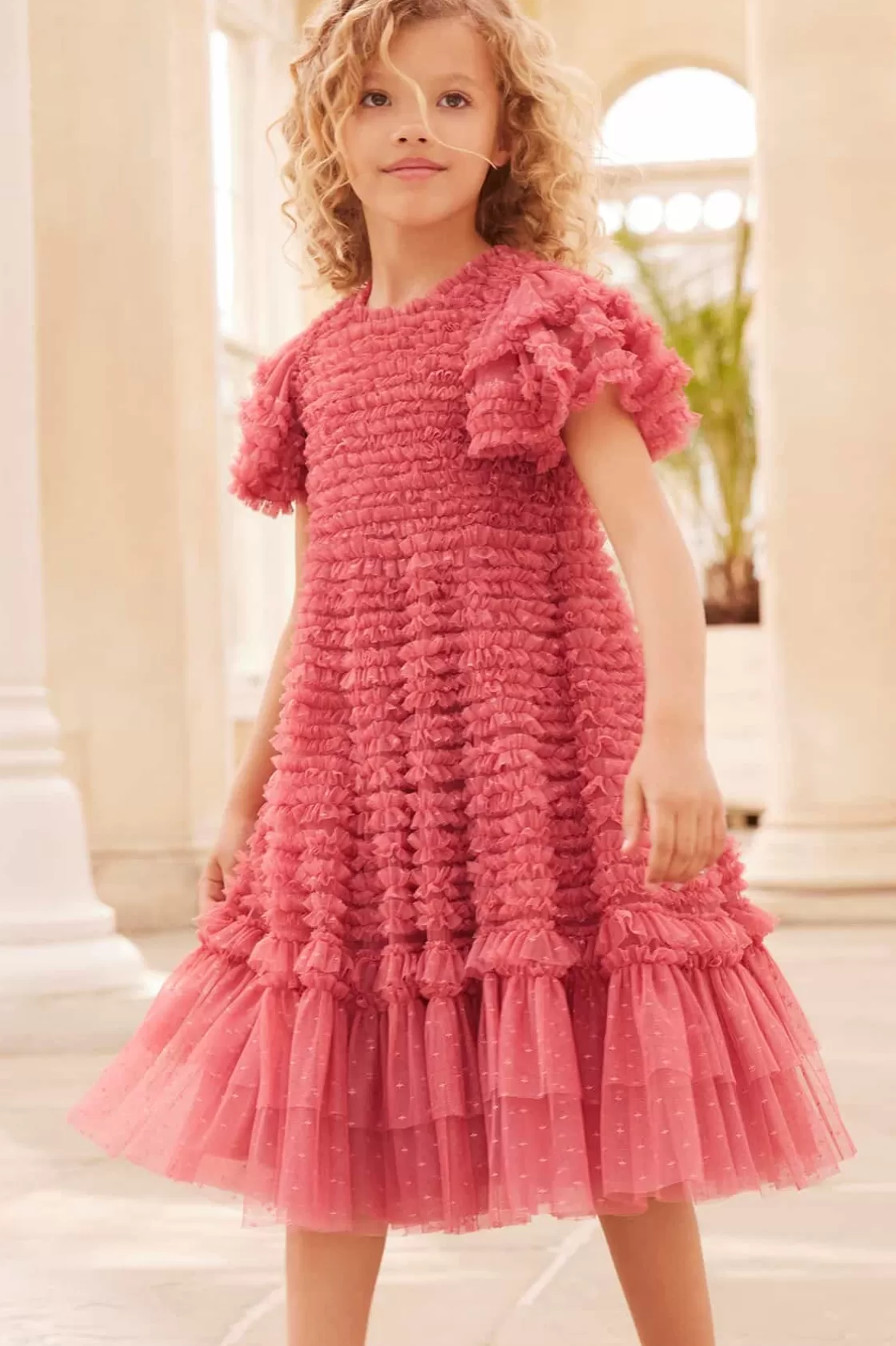 Needle & Thread Kids Responsibly Sourced | Odpowiedzialnie Pozyskiwane-Vivi Ruffle Kids Dress Pink