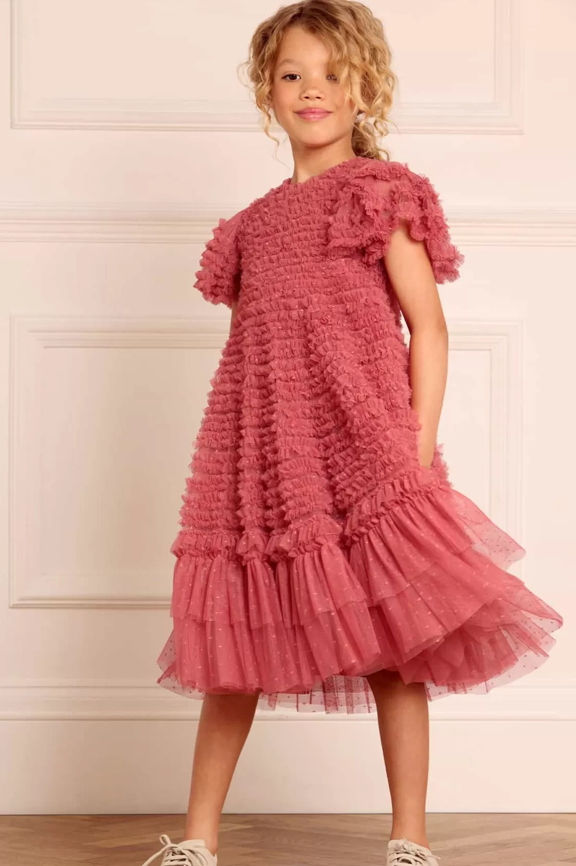 Needle & Thread Kids Responsibly Sourced | Odpowiedzialnie Pozyskiwane-Vivi Ruffle Kids Dress Pink