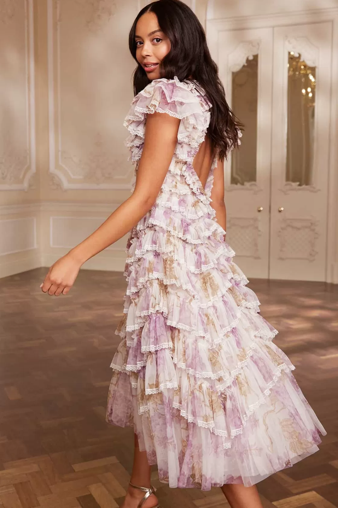 Needle & Thread Gość Weselny | Suknie Wieczorowe-Wisteria Ruffle Lace Ballerina Dress Multi